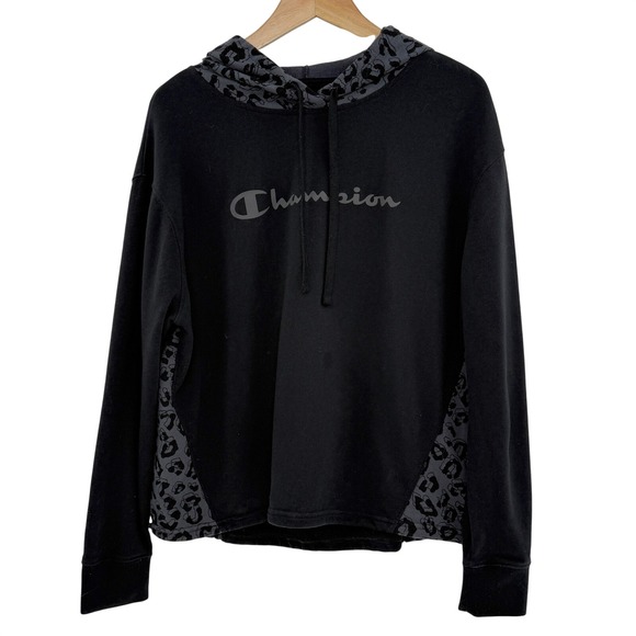 Champion Tops - Champion‎ Women's Black Leopard Print Trim Hoodie Size L